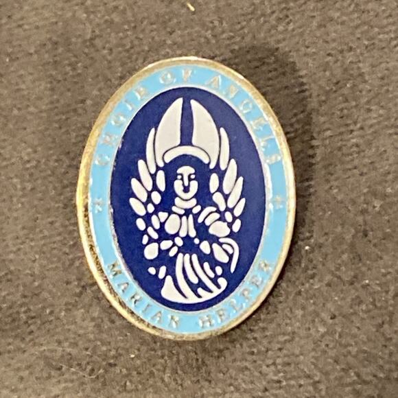 Choir of Angels Blue Enamel Gold Tone ~ 1 inch Pin Marian Helper Christian Mary - Picture 1 of 3